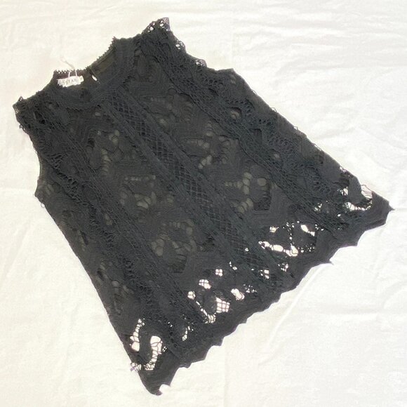 Yaostar Black Crochet Lace Sleeveless Ruffle Tank Top Tunic Lined Boho Chic M - Picture 9 of 15